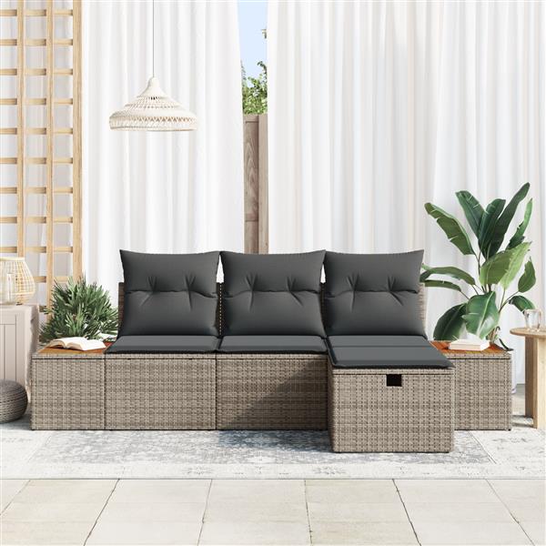 Grote foto vidaxl 4 delige tuinbankenset met kussens poly rattan grijs tuin en terras tuinmeubelen