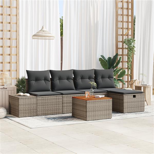 Grote foto vidaxl 6 delige tuinbankenset met kussens poly rattan grijs tuin en terras tuinmeubelen