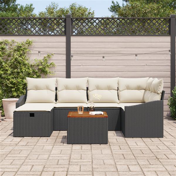 Grote foto vidaxl 7 delige tuinbankenset met kussens poly rattan zwart tuin en terras tuinmeubelen