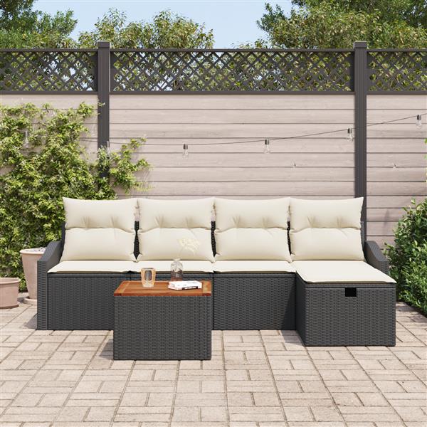 Grote foto vidaxl 6 delige tuinbankenset met kussens poly rattan zwart tuin en terras tuinmeubelen