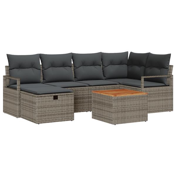 Grote foto vidaxl 7 delige tuinbankenset met kussens poly rattan grijs tuin en terras tuinmeubelen