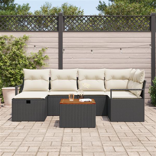 Grote foto vidaxl 7 delige tuinbankenset met kussens poly rattan zwart tuin en terras tuinmeubelen