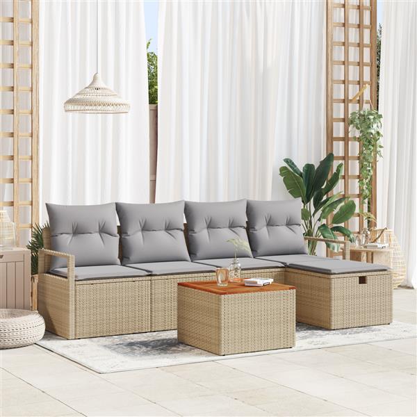 Grote foto vidaxl 6 delige tuinbankset met kussens in beige poly rattan tuin en terras tuinmeubelen