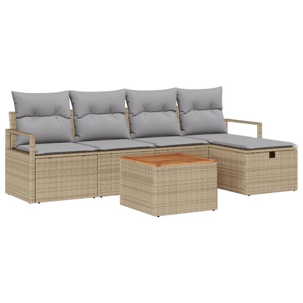 Grote foto vidaxl 6 delige tuinbankset met kussens in beige poly rattan tuin en terras tuinmeubelen