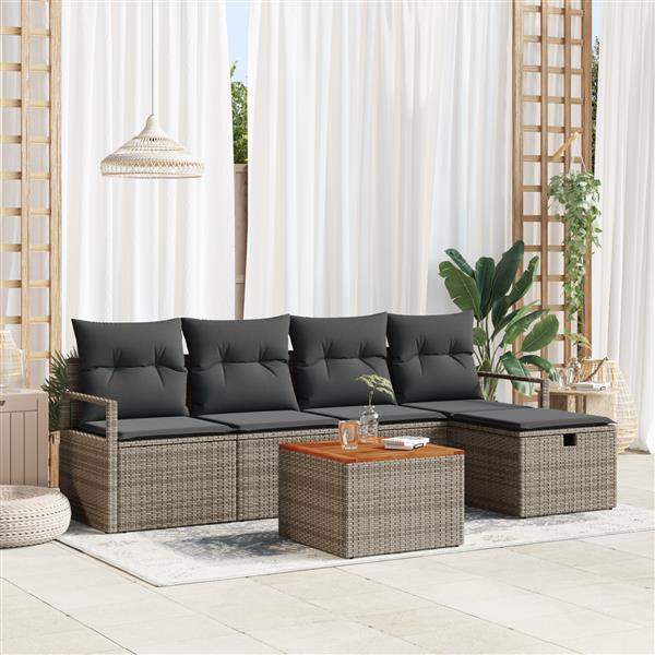 Grote foto vidaxl 6 delige tuinset met kussens grijs poly rattan tuin en terras tuinmeubelen