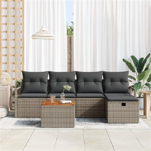 Grote foto vidaxl 6 delige tuinset met kussens grijs poly rattan tuin en terras tuinmeubelen