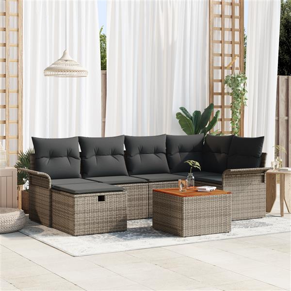 Grote foto vidaxl 7 delige tuinset met kussens grijs poly rattan tuin en terras tuinmeubelen
