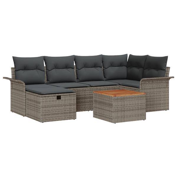 Grote foto vidaxl 7 delige tuinset met kussens grijs poly rattan tuin en terras tuinmeubelen