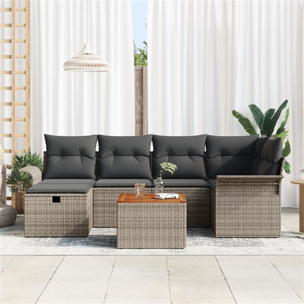 Grote foto vidaxl 7 delige tuinset met kussens grijs poly rattan tuin en terras tuinmeubelen