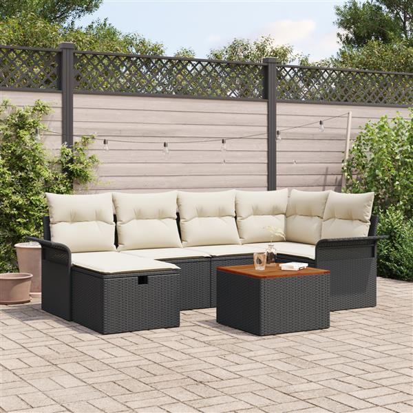 Grote foto vidaxl 7 delige tuinset met kussens in zwart poly rattan tuin en terras tuinmeubelen