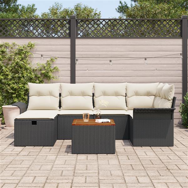 Grote foto vidaxl 7 delige tuinset met kussens in zwart poly rattan tuin en terras tuinmeubelen