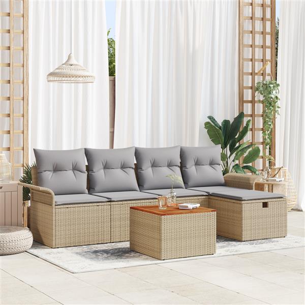 Grote foto vidaxl 6 delige tuinset met kussens in beige poly rattan tuin en terras tuinmeubelen