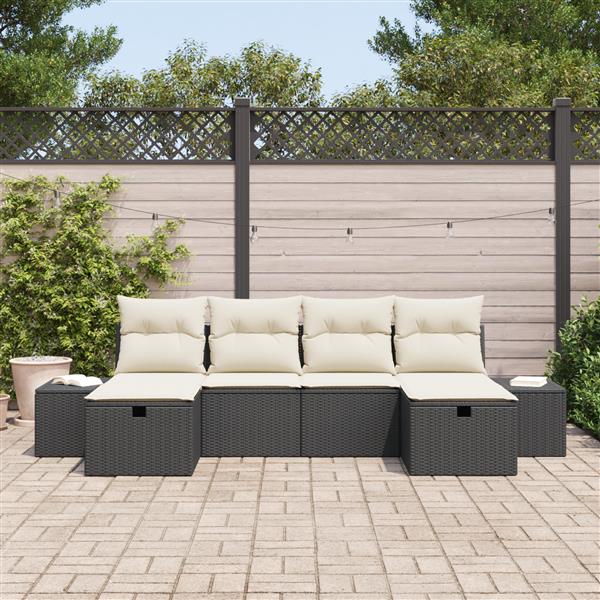 Grote foto vidaxl 6 delige tuinbankenset met kussens poly rattan zwart tuin en terras tuinmeubelen