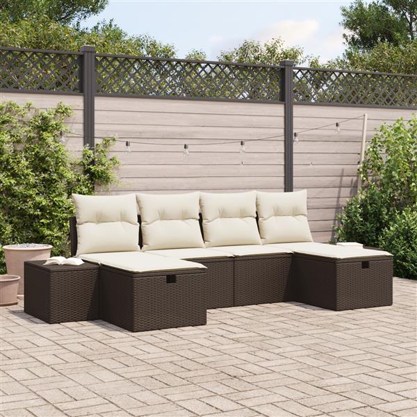 Grote foto vidaxl 6 delige tuinbankenset met kussens poly rattan bruin tuin en terras tuinmeubelen