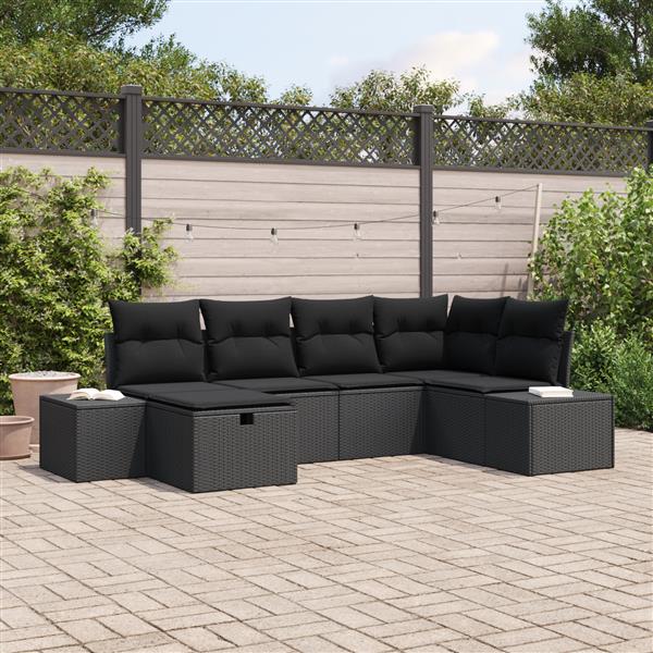 Grote foto vidaxl 6 delige tuinset met kussens zwart poly rattan tuin en terras tuinmeubelen