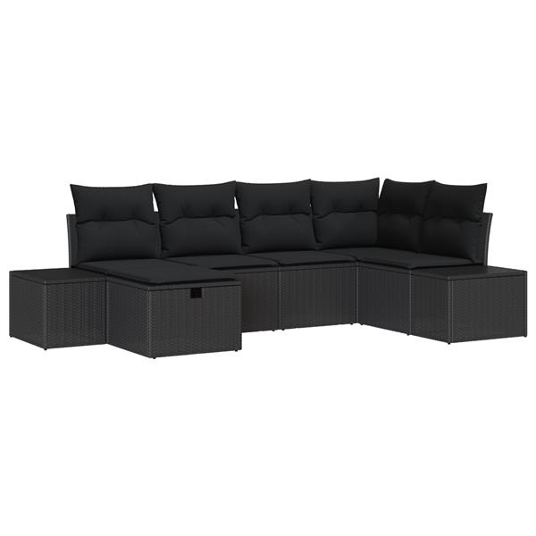 Grote foto vidaxl 6 delige tuinset met kussens zwart poly rattan tuin en terras tuinmeubelen