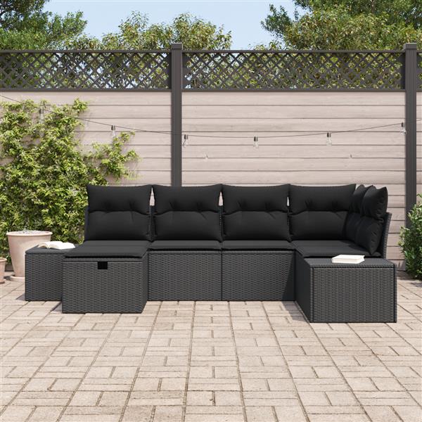 Grote foto vidaxl 6 delige tuinset met kussens zwart poly rattan tuin en terras tuinmeubelen
