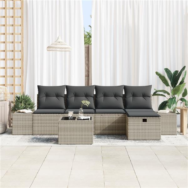 Grote foto vidaxl 6 delige tuinbankenset met kussens poly rattan lichtgrijs tuin en terras tuinmeubelen