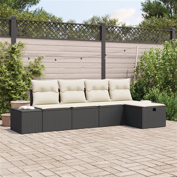 Grote foto vidaxl 5 delige tuinbankenset met kussens poly rattan zwart tuin en terras tuinmeubelen