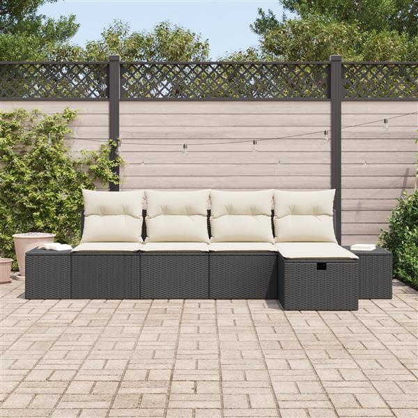 Grote foto vidaxl 5 delige tuinbankenset met kussens poly rattan zwart tuin en terras tuinmeubelen