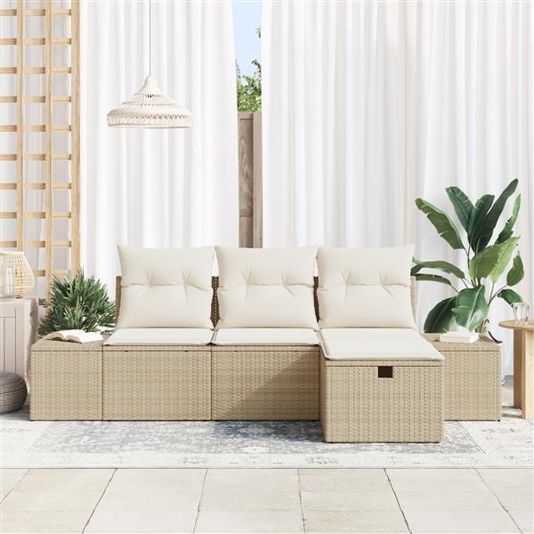 Grote foto vidaxl 4 delige tuinbankenset met kussens poly rattan beige tuin en terras tuinmeubelen