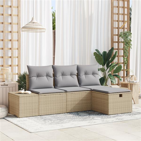 Grote foto vidaxl 4 delige tuinbankenset met kussens poly rattan beige tuin en terras tuinmeubelen