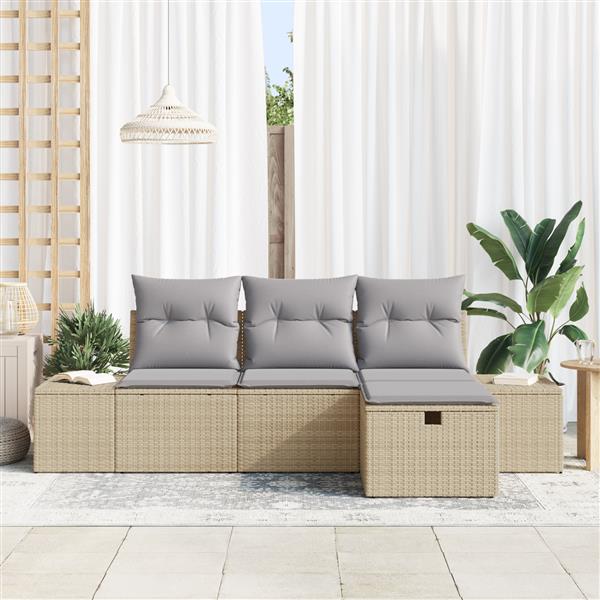 Grote foto vidaxl 4 delige tuinbankenset met kussens poly rattan beige tuin en terras tuinmeubelen