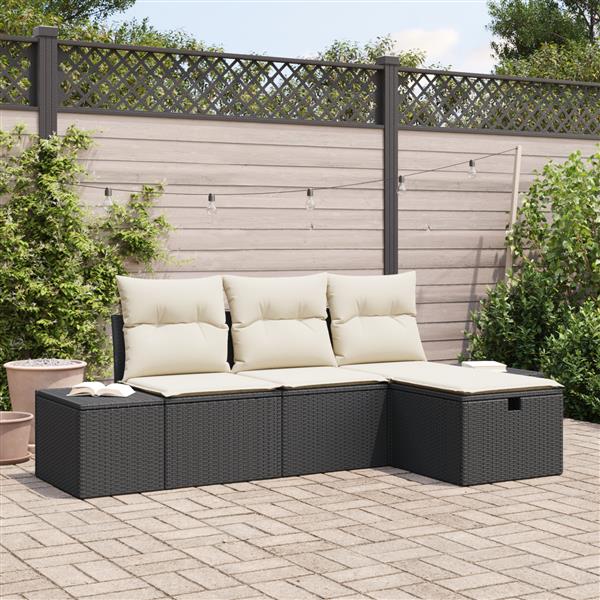 Grote foto vidaxl 4 delige tuinbankenset met kussens poly rattan zwart tuin en terras tuinmeubelen