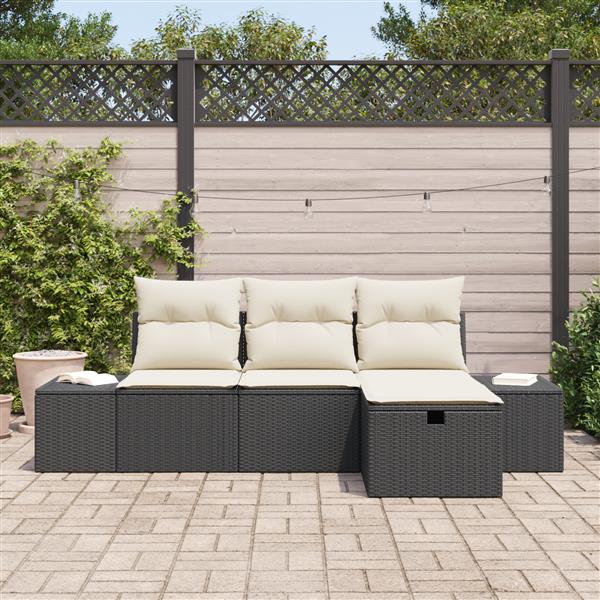 Grote foto vidaxl 4 delige tuinbankenset met kussens poly rattan zwart tuin en terras tuinmeubelen
