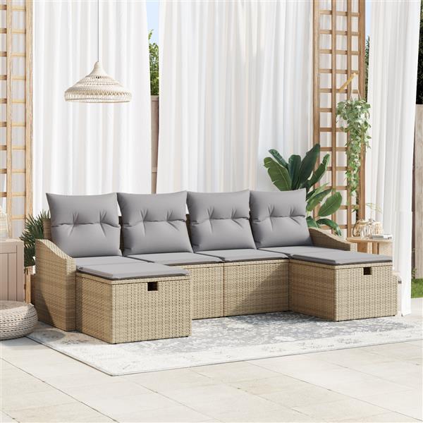 Grote foto vidaxl 6 delige tuinbankenset met kussens poly rattan beige tuin en terras tuinmeubelen