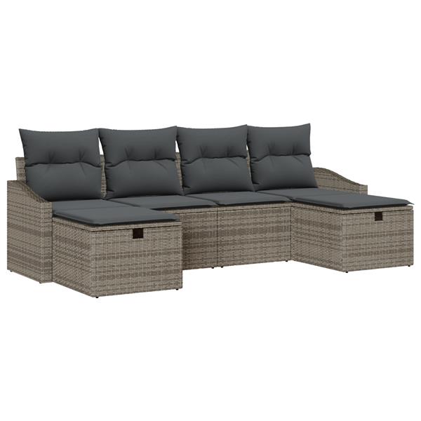 Grote foto vidaxl 6 delige tuinbankenset met kussens poly rattan grijs tuin en terras tuinmeubelen