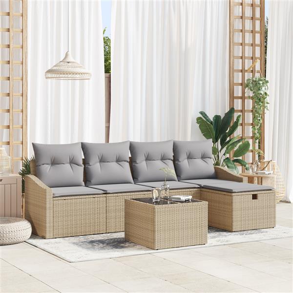 Grote foto vidaxl 6 delige tuinbankenset met kussens poly rattan beige tuin en terras tuinmeubelen