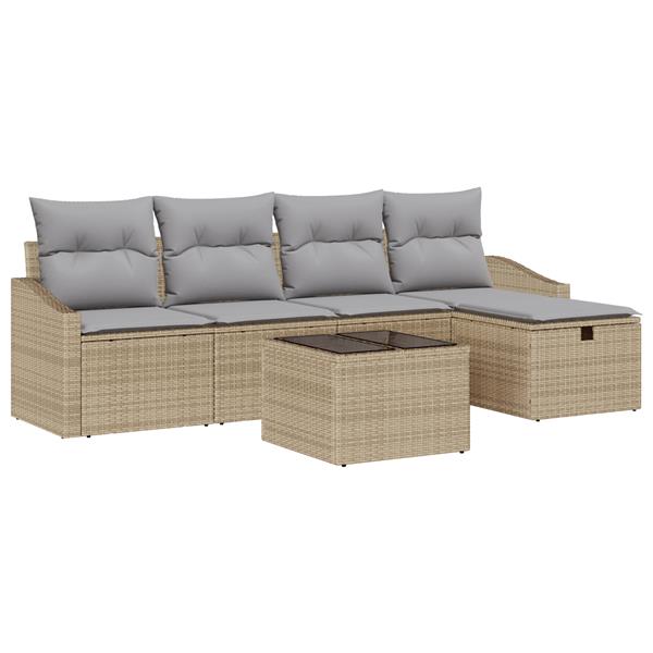 Grote foto vidaxl 6 delige tuinbankenset met kussens poly rattan beige tuin en terras tuinmeubelen