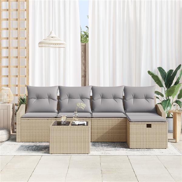 Grote foto vidaxl 6 delige tuinbankenset met kussens poly rattan beige tuin en terras tuinmeubelen