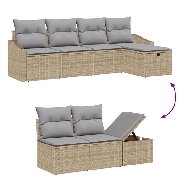 Grote foto vidaxl 6 delige tuinbankenset met kussens poly rattan beige tuin en terras tuinmeubelen