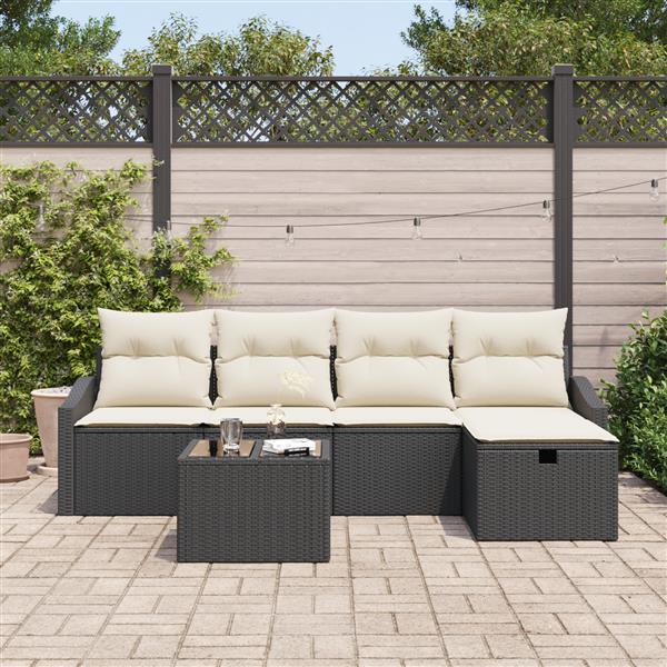Grote foto vidaxl 6 delige tuinbankenset met kussens poly rattan zwart tuin en terras tuinmeubelen