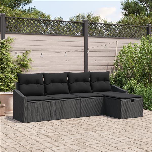 Grote foto vidaxl 5 delige tuinbankenset met kussens poly rattan zwart tuin en terras tuinmeubelen