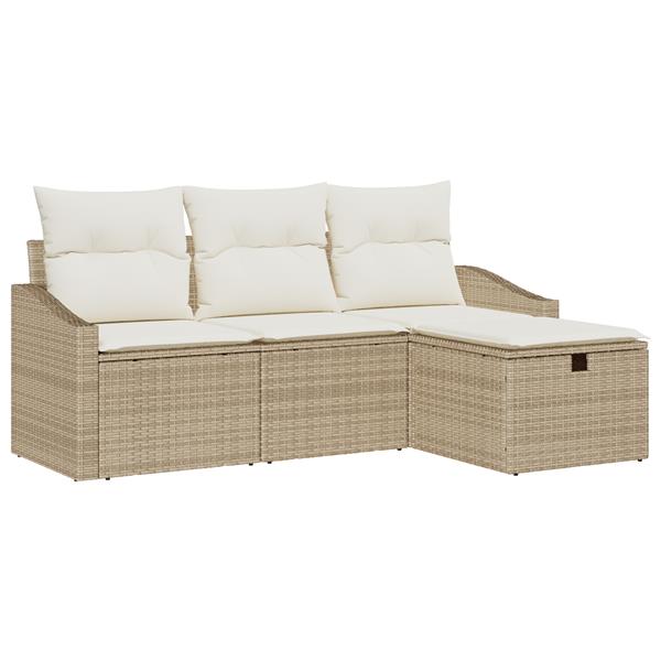 Grote foto vidaxl 4 delige tuinbankenset met kussens poly rattan beige tuin en terras tuinmeubelen