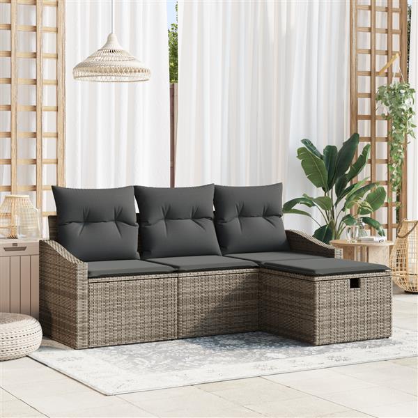 Grote foto vidaxl 4 delige tuinbankenset met kussens poly rattan grijs tuin en terras tuinmeubelen