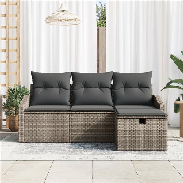 Grote foto vidaxl 4 delige tuinbankenset met kussens poly rattan grijs tuin en terras tuinmeubelen