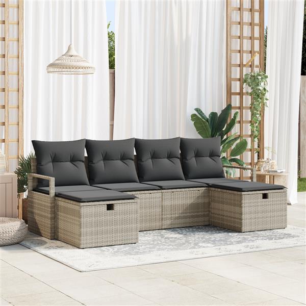 Grote foto vidaxl 6 delige tuinsofa set met kussens lichtgrijs poly riet tuin en terras tuinmeubelen