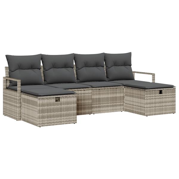 Grote foto vidaxl 6 delige tuinsofa set met kussens lichtgrijs poly riet tuin en terras tuinmeubelen