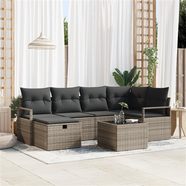 Grote foto vidaxl 7 delige tuinset met kussens grijs poly rattan tuin en terras tuinmeubelen