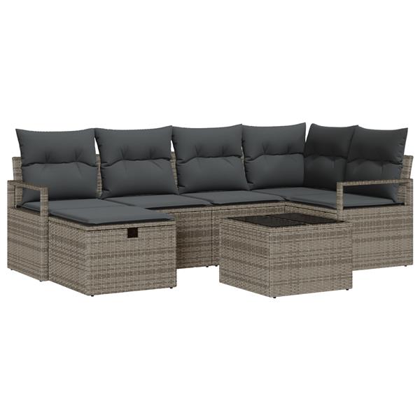 Grote foto vidaxl 7 delige tuinset met kussens grijs poly rattan tuin en terras tuinmeubelen