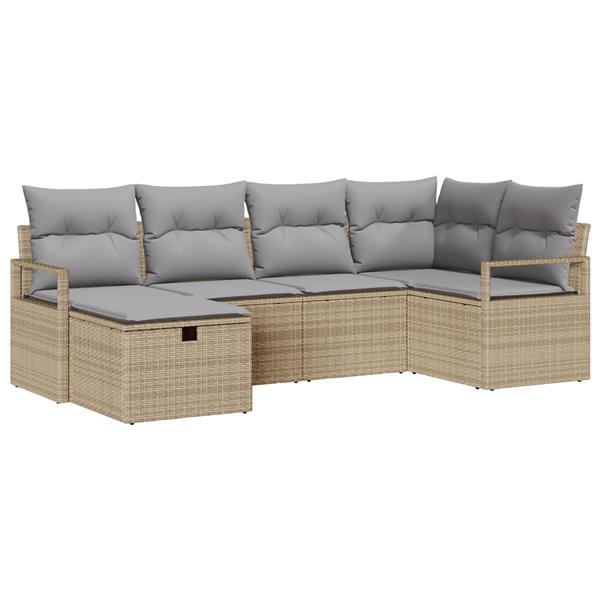 Grote foto vidaxl 6 delige tuinbankset met kussens in beige poly rattan tuin en terras tuinmeubelen