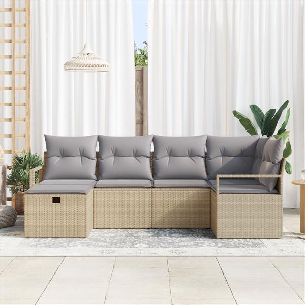 Grote foto vidaxl 6 delige tuinbankset met kussens in beige poly rattan tuin en terras tuinmeubelen