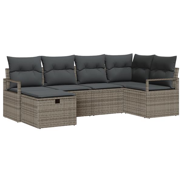 Grote foto vidaxl 6 delige loungeset met kussens grijs poly rattan tuin en terras tuinmeubelen