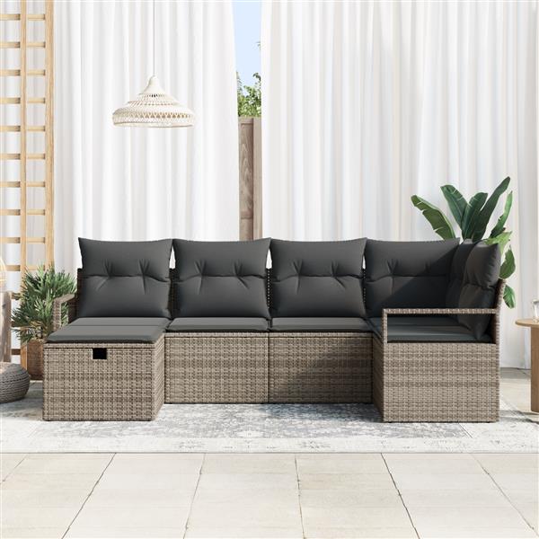 Grote foto vidaxl 6 delige loungeset met kussens grijs poly rattan tuin en terras tuinmeubelen