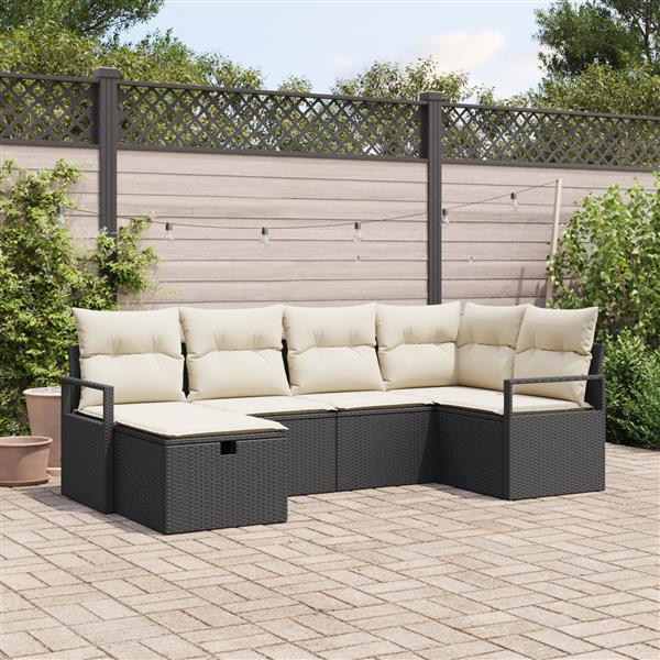Grote foto vidaxl 6 delige tuinset met kussens zwart poly rattan tuin en terras tuinmeubelen