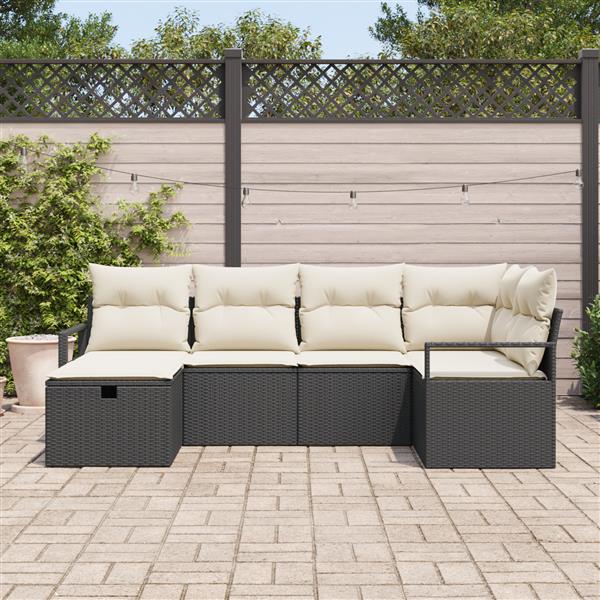 Grote foto vidaxl 6 delige tuinset met kussens zwart poly rattan tuin en terras tuinmeubelen